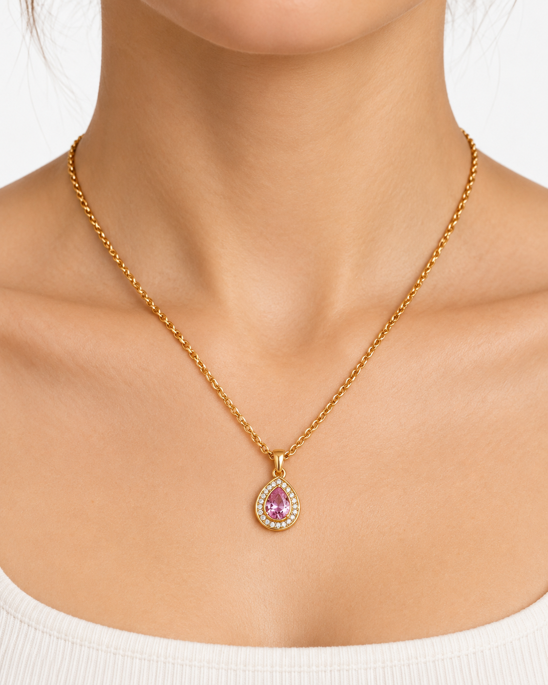 Collar dama piedra rosa💗