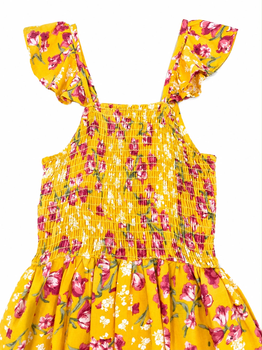 Vestido niña amarillo con estampado floral
