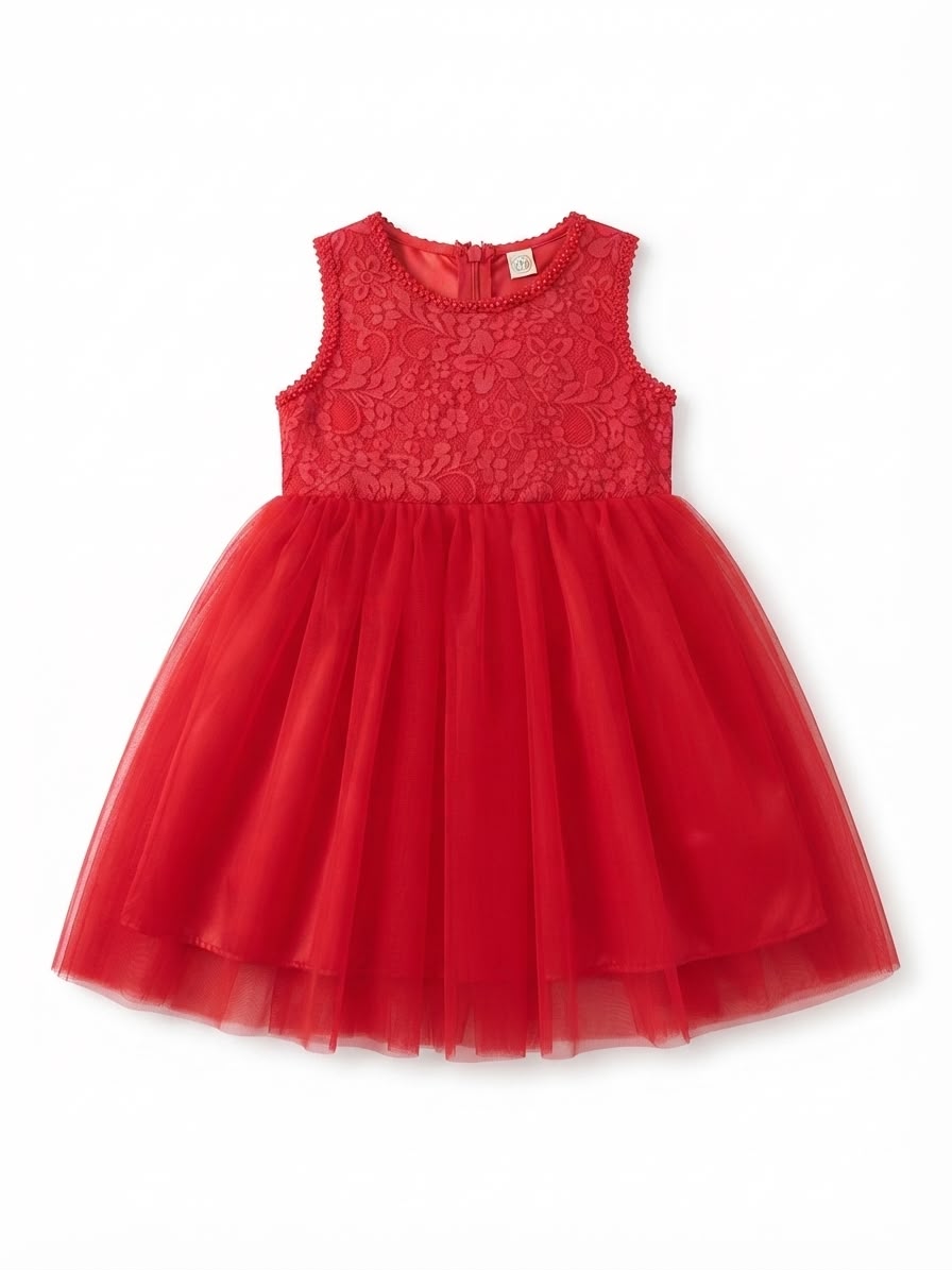 Vestido niña de fiesta rojo con encaje y tul