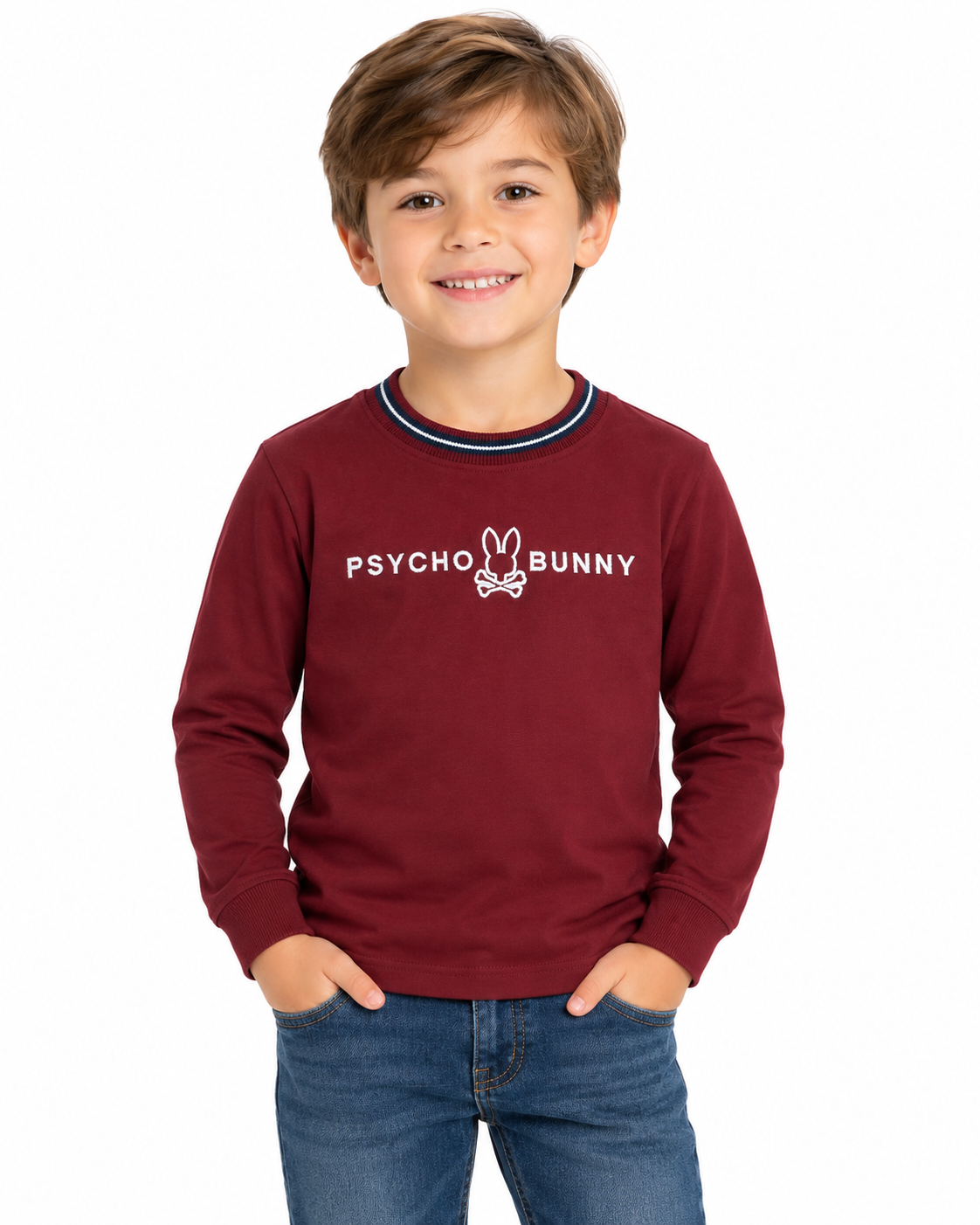Playera niño manga larga color vino