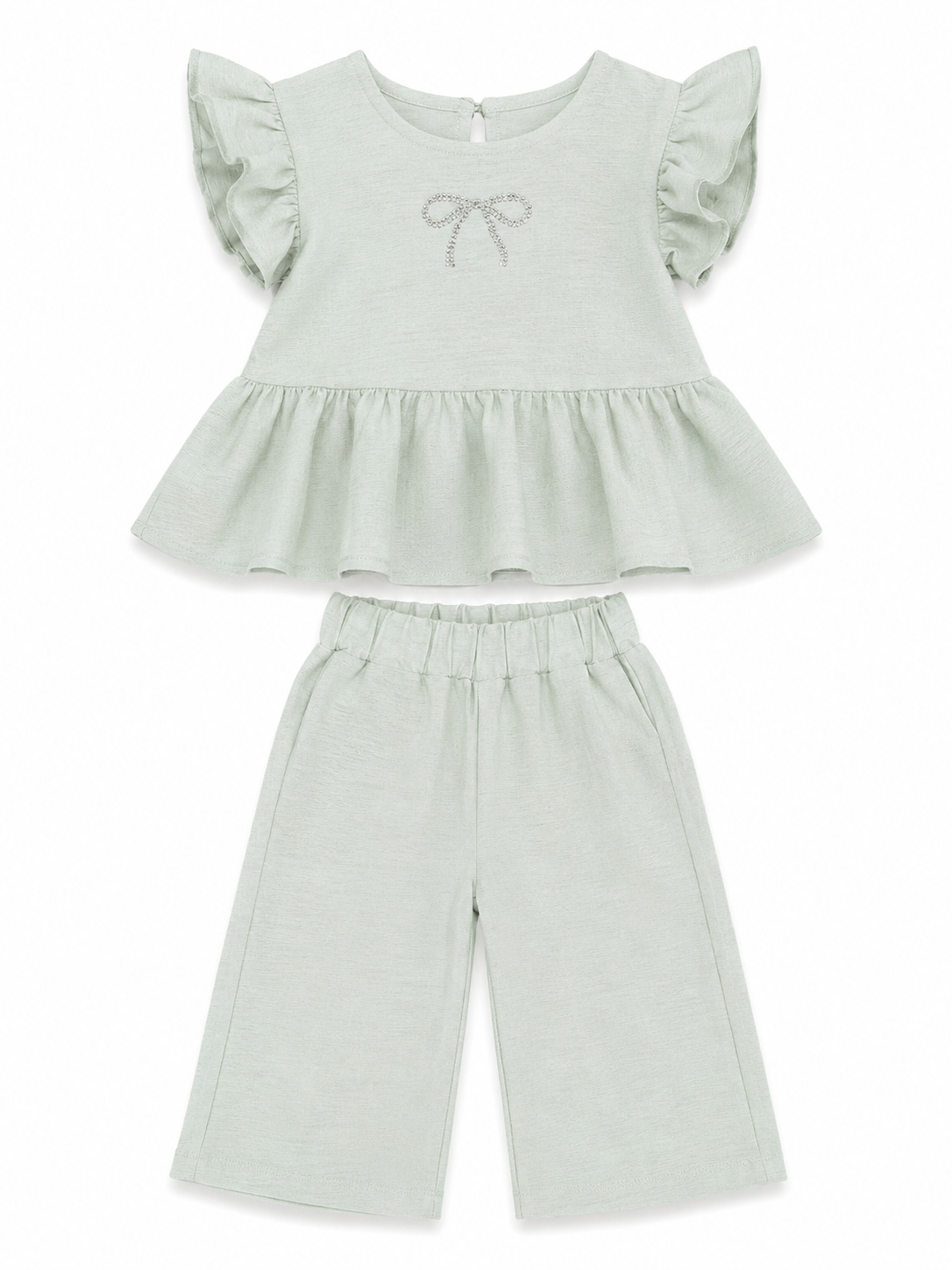 Set niña con blusa de olanes y pantalón palazzo