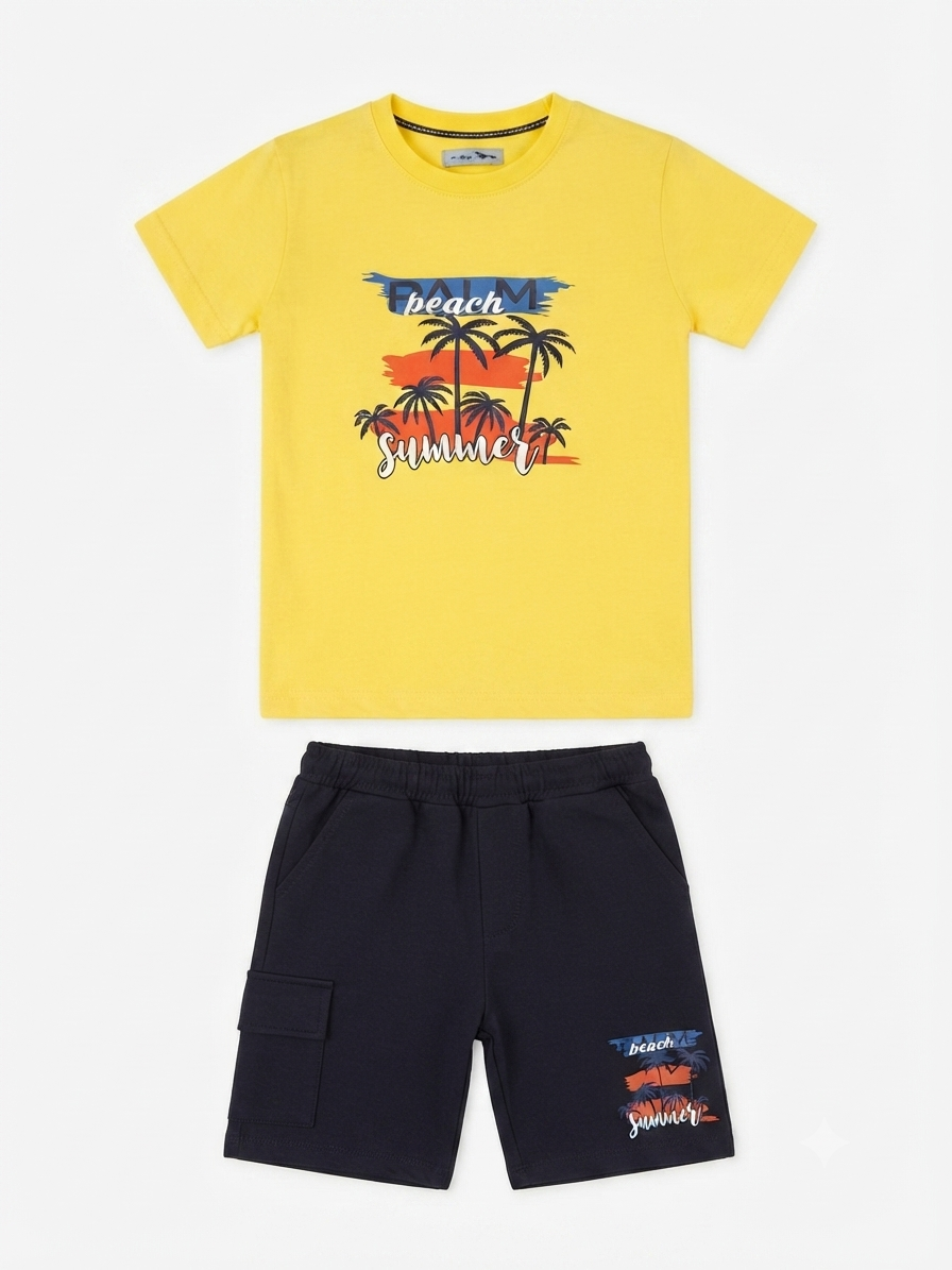 Set niño playera estampada Beach Summer con short cargo