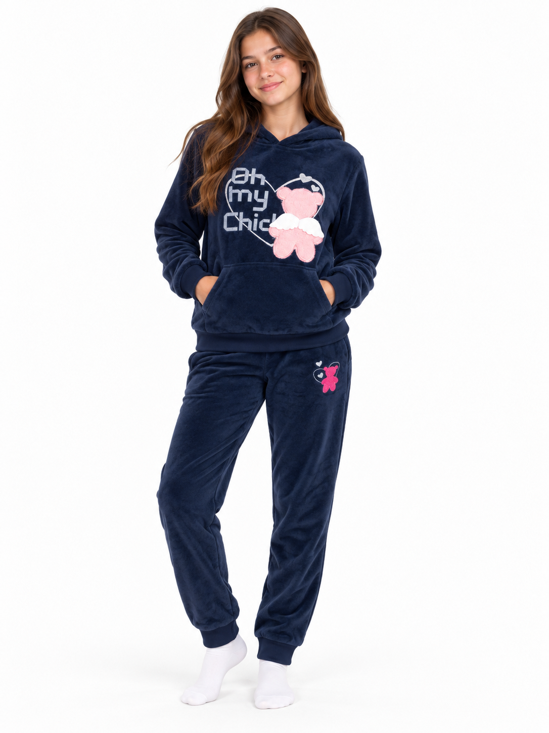 Set niña- Azul afelpado con osito
