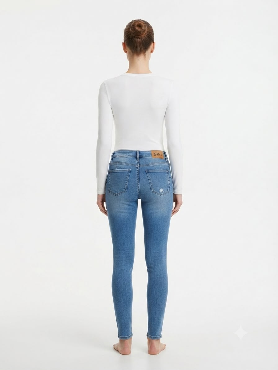 Pantalón dama mezclilla skinny plus con rasgados
