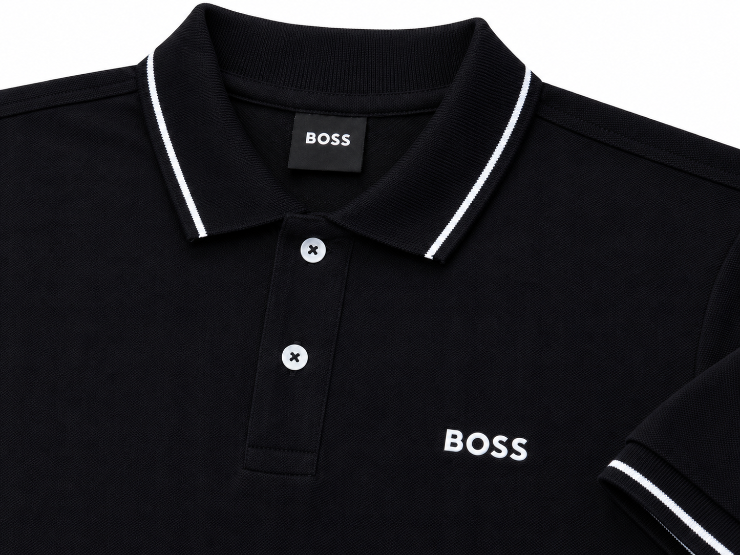 Playera caballero Tipo polo Negra con Detalles Blancos y Bordado Frontal B@SS