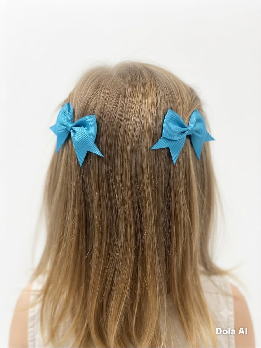 Moño Par Niña Azul Turquesa