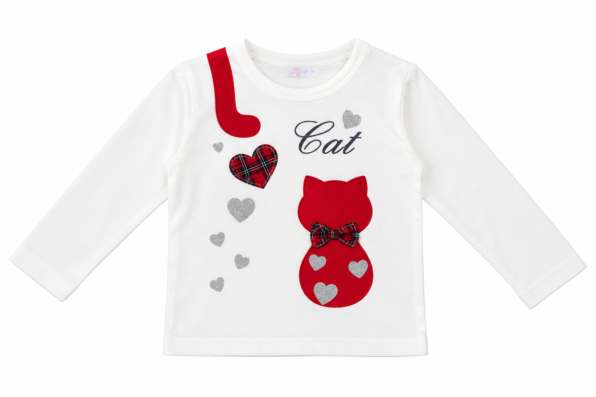 Set niña de 3 piezas con diseño de gatita y corazones ❤️🐱