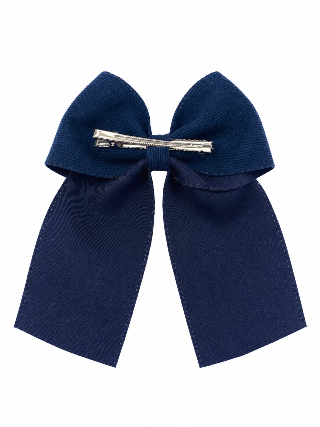 Moño niña azul marino con textura y tiras largas
