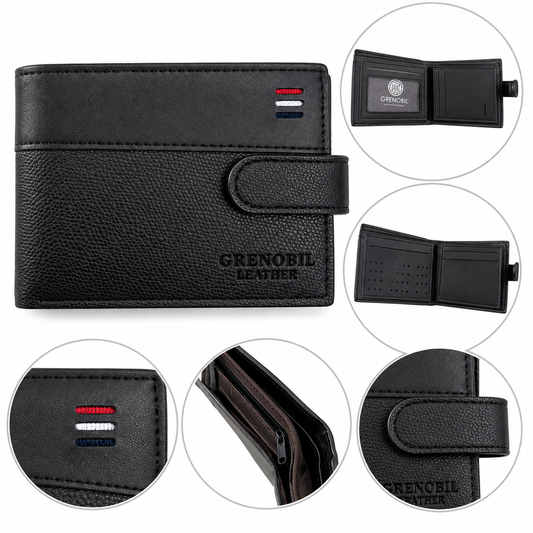 Cartera caballero con broche y múltiples compartimentos