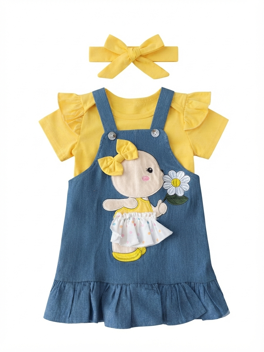 Conjunto niña meses con vestido tipo overol y diadema
