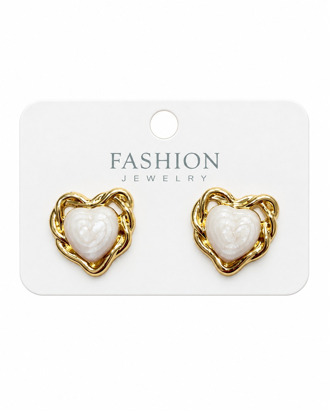 Aretes dama corazón dorado con centro aperlado