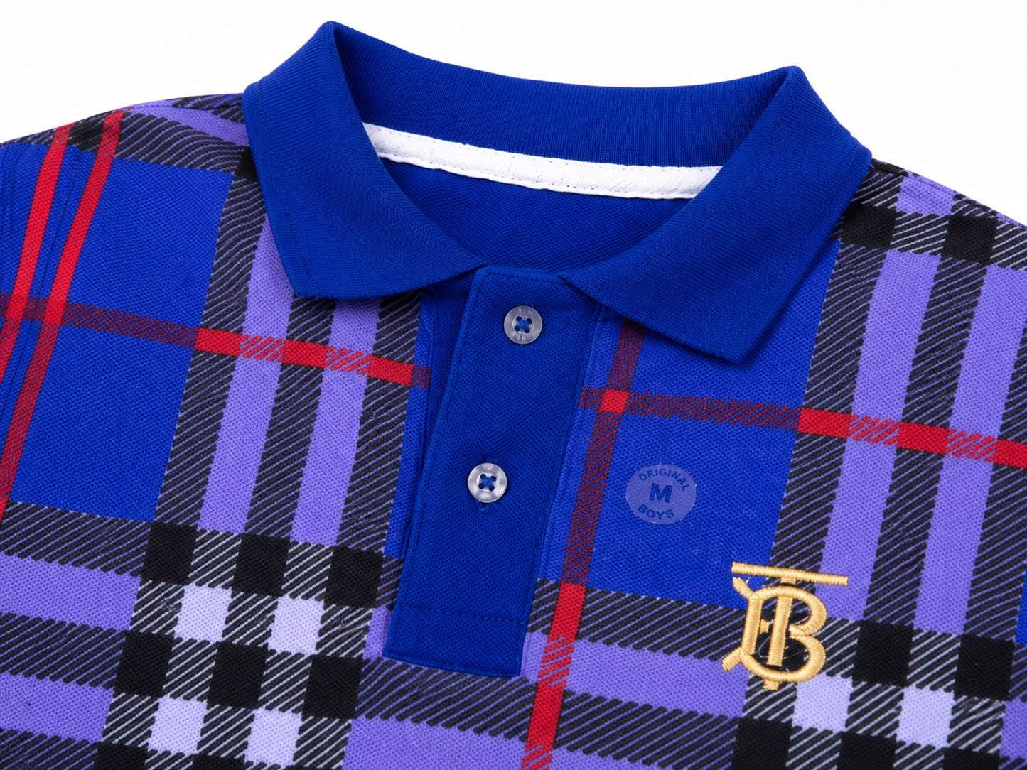Playera niño tipo polo estampado de cuadros azul elegante