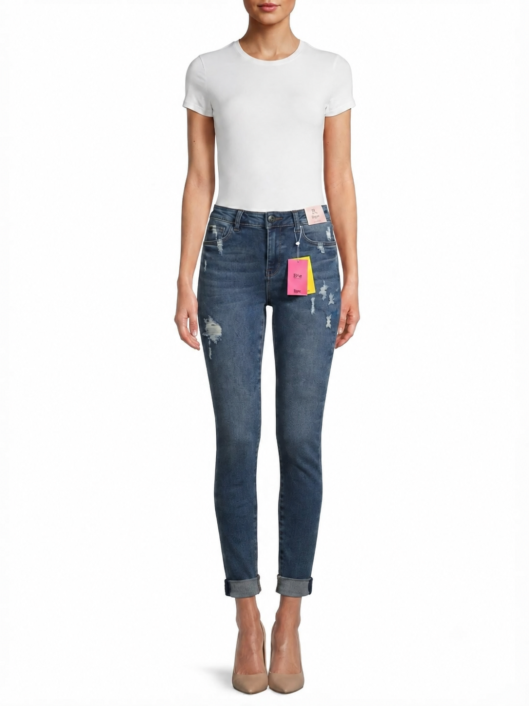 Pantalón dama mezclilla skinny deslavado con tiro alto