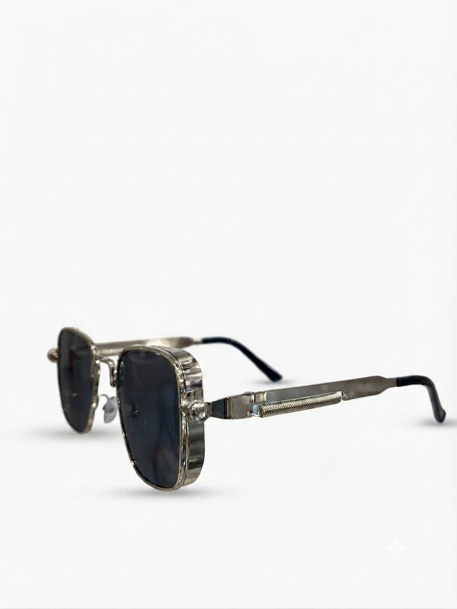 Lentes dama cuadrados plateados con mica negra