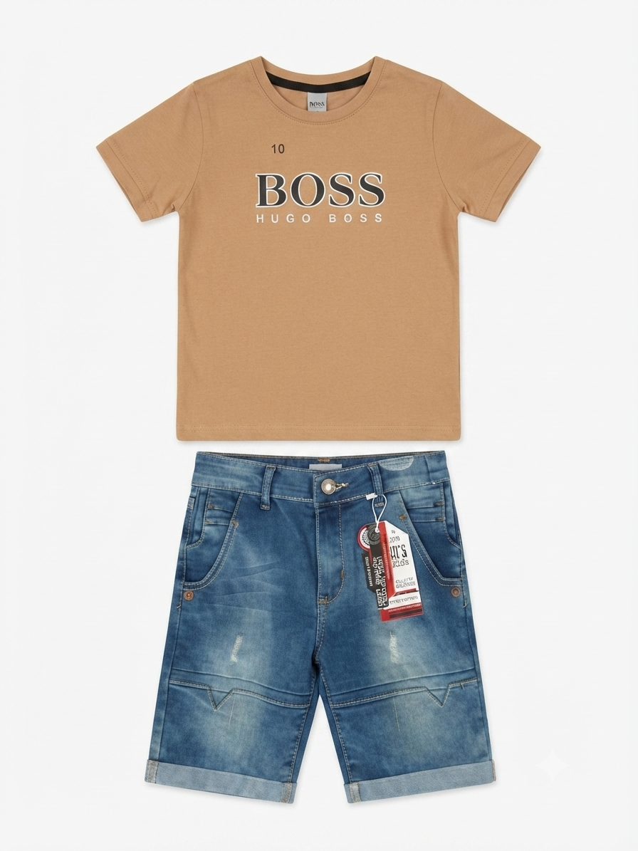 Set niño playera + bermuda de mezclilla – Color camel