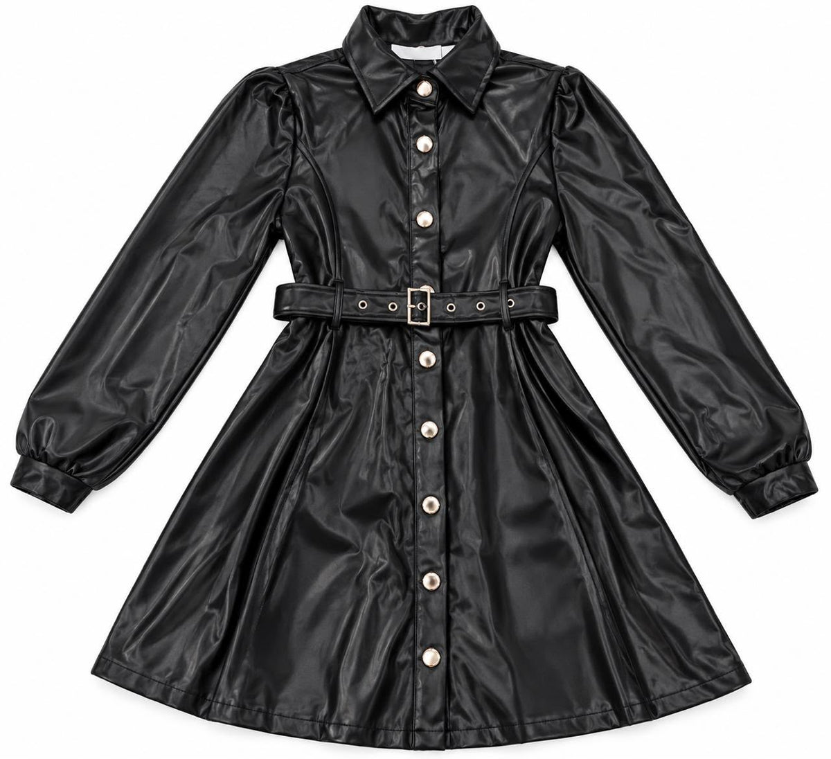 Vestido niña negro efecto piel con cinturón 🖤✨