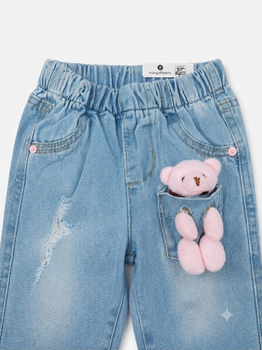 Pantalón Niña mezclilla con osito de peluche