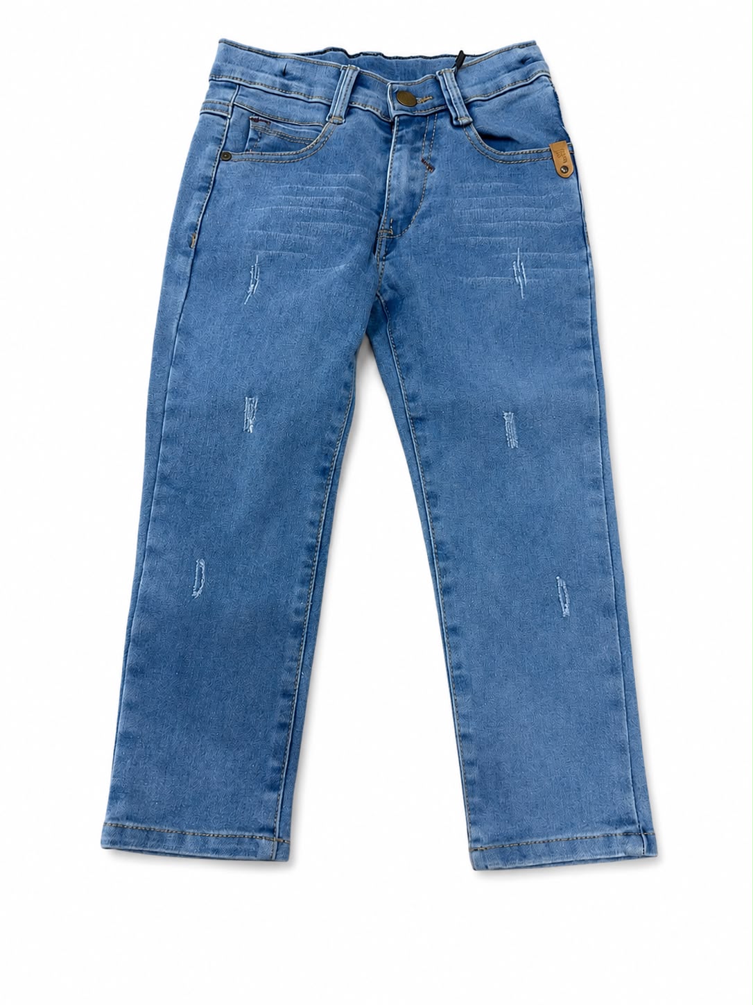 Pantalón niño mezclilla azul claro con detalles desgastados