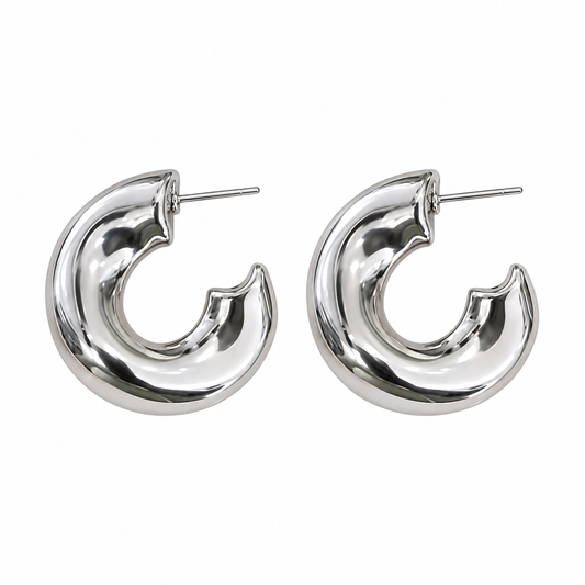 Aretes dama aro chunky plateado ✨