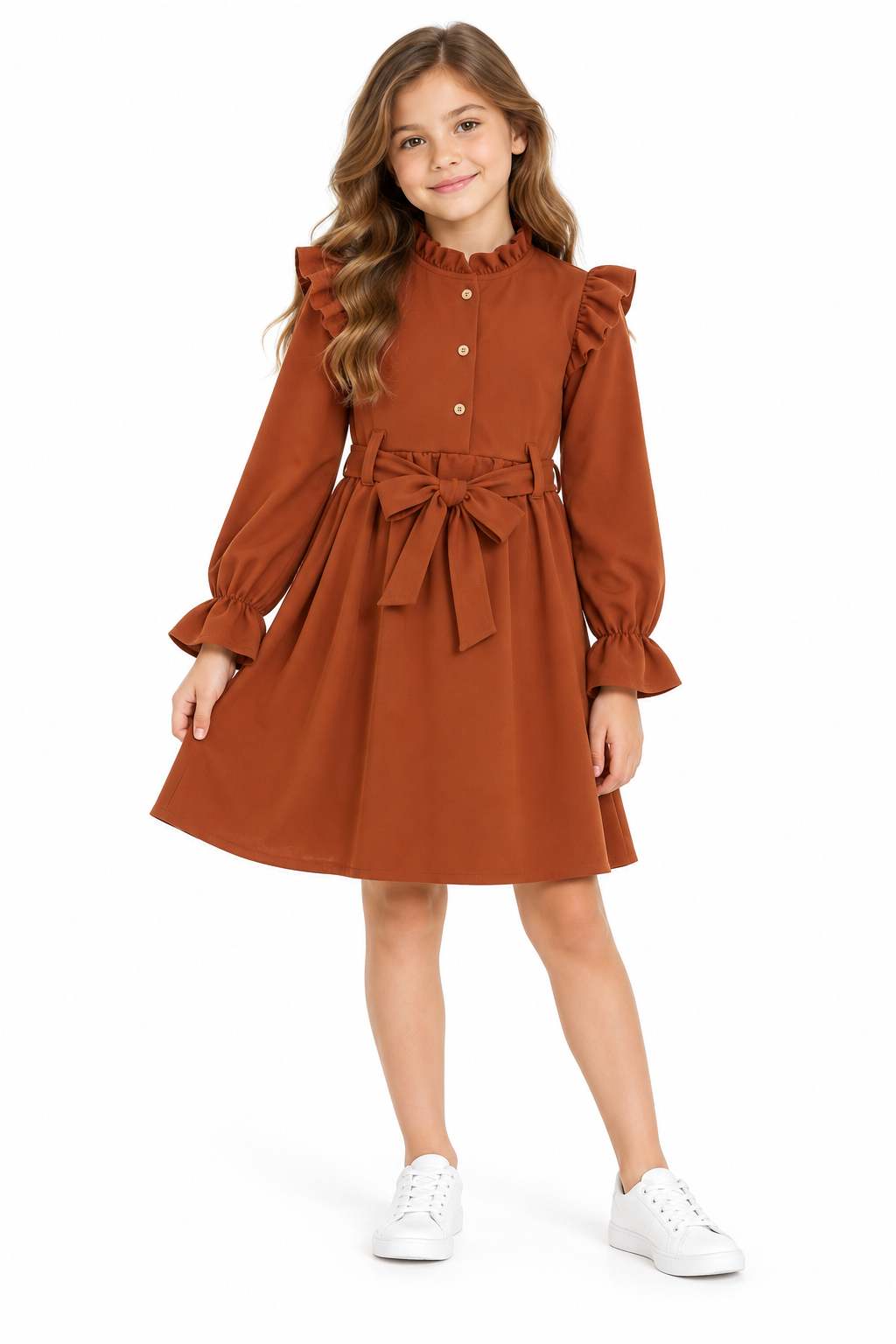 Vestido niña terracota con lazo 🤎
