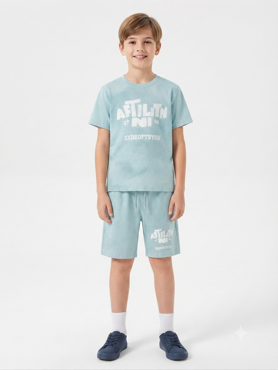 Set niño deportivo playera y short color azul cielo