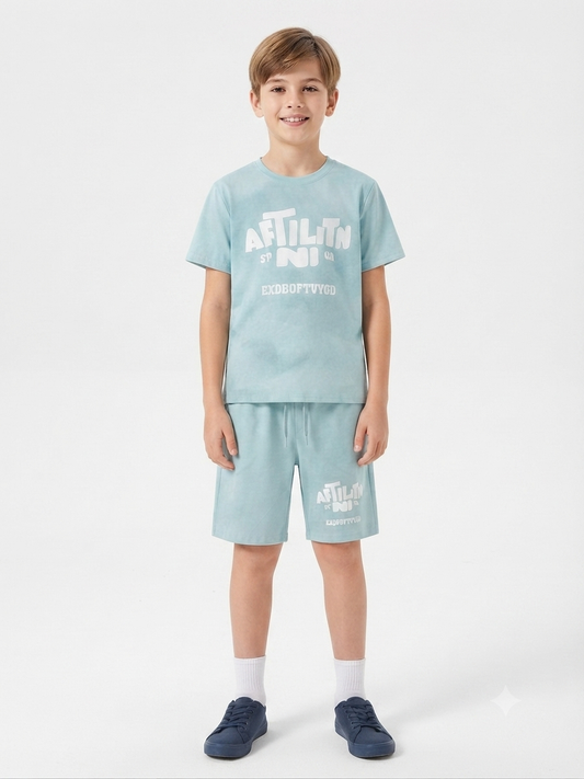 Set niño deportivo playera y short color azul cielo