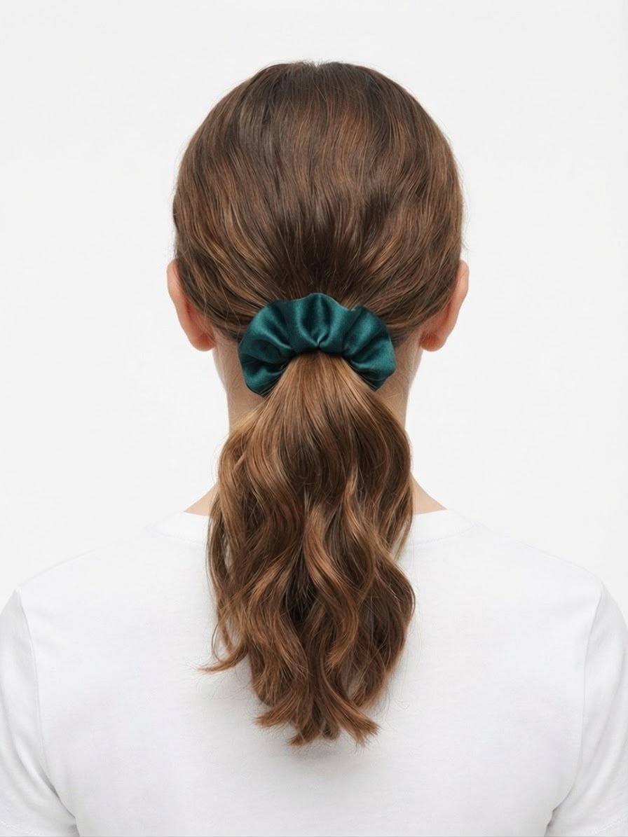 Liga cabello accesorio satinada verde esmeralda