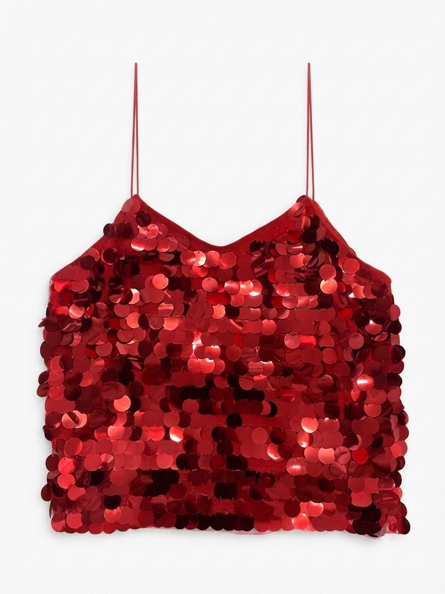 Blusa Dama OFERTA Lentejuelas Tirantes Delgados Color Rojo