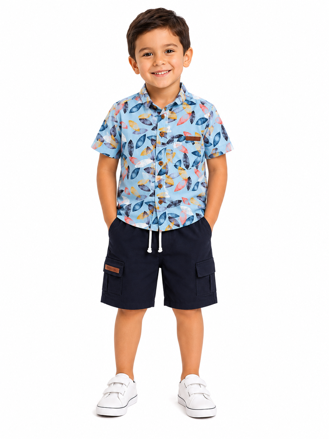 Set niño camisa estampada con short cargo
