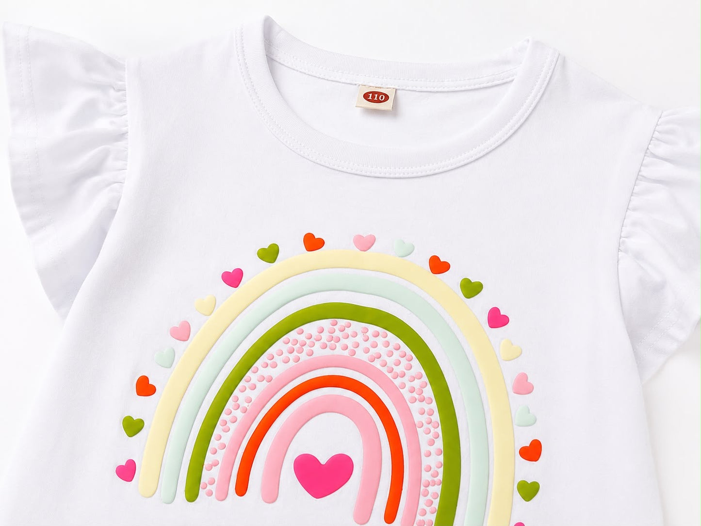 Blusa niña blanca con arcoíris y manga de Olanes
