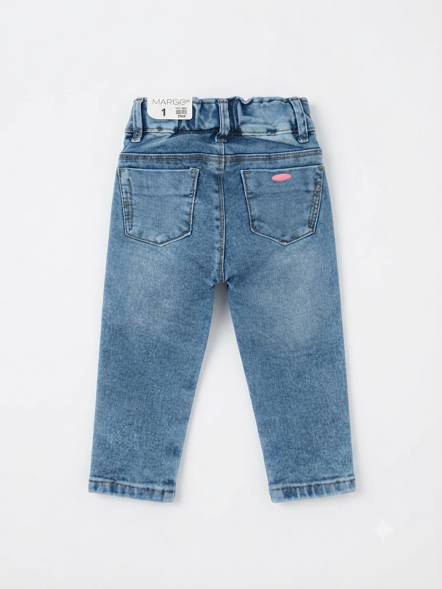 Pantalón niña de mezclilla con bolsillos de gatito