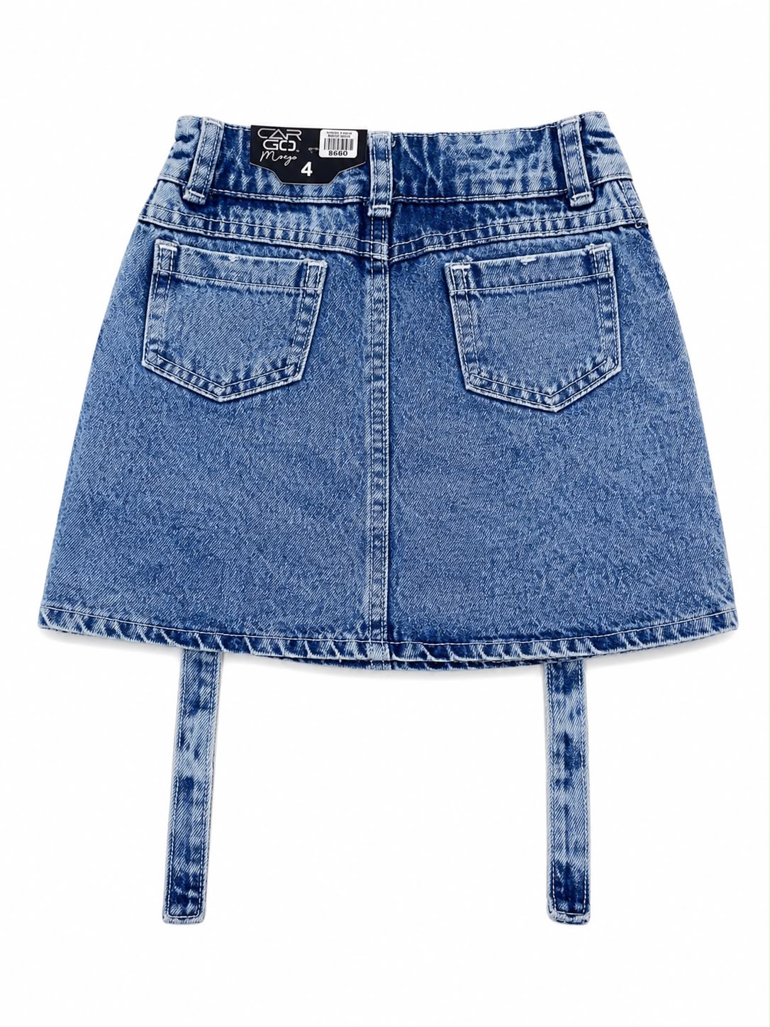 Falda niña de mezclilla cargo con cintas decorativas