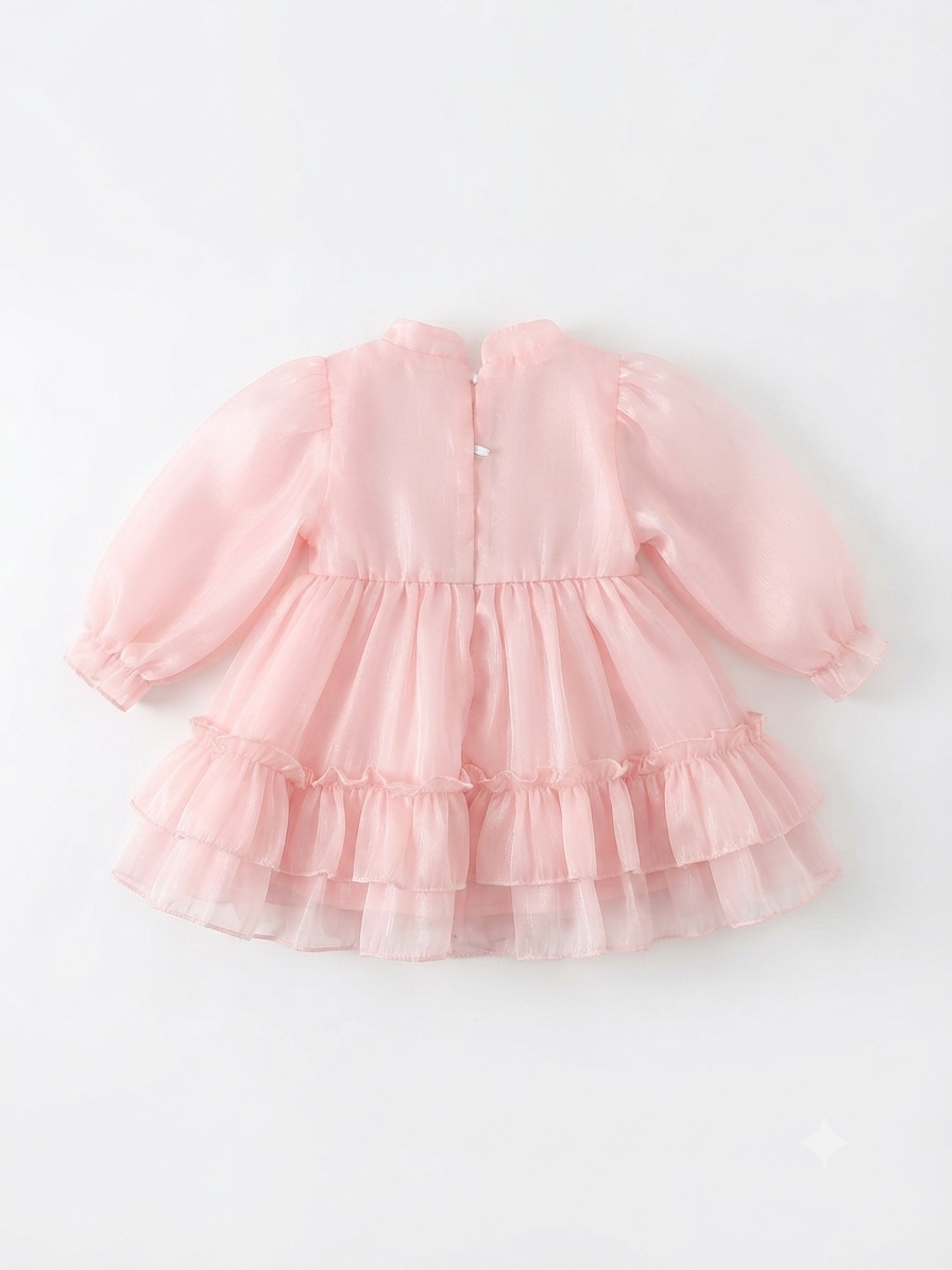Vestido niña meses rosa con encaje y bordado floral