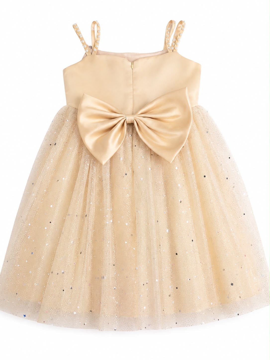 Vestido niña de fiesta beige con brillos