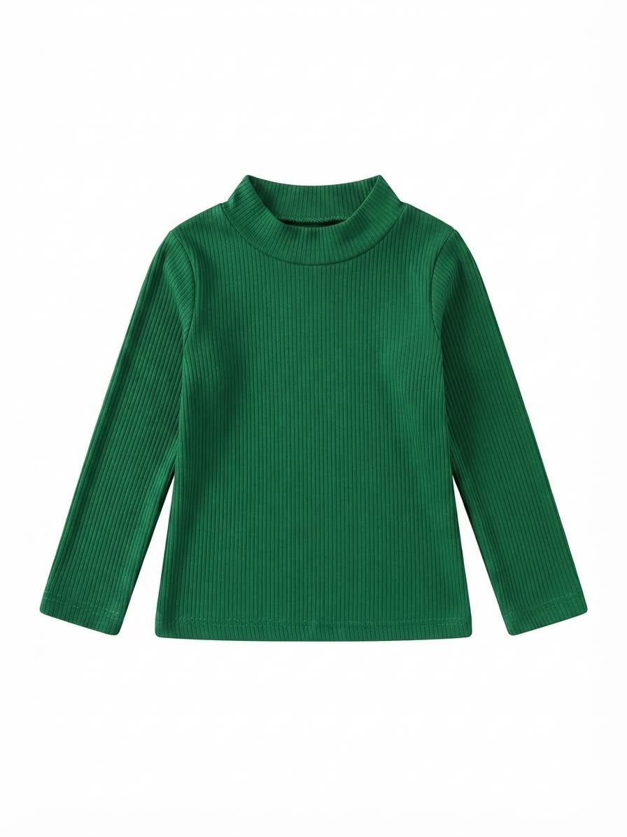 Blusa niña verde de manga larga con cuello alto
