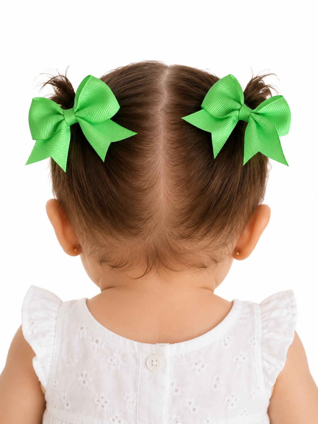 Moño par niña verde brillante con puntas