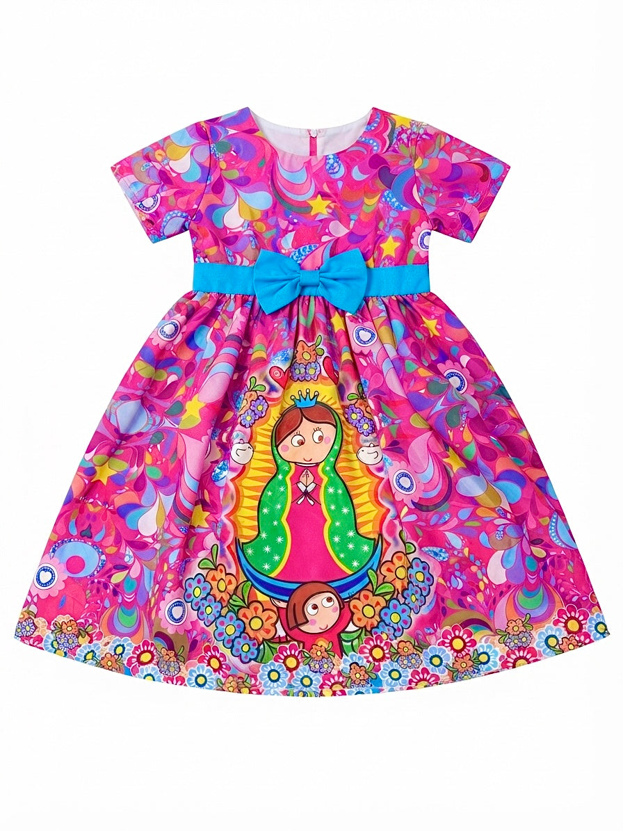 Vestido niña estampado inspirado en la Virgen de Guadalupe – Color, tradición y alegría