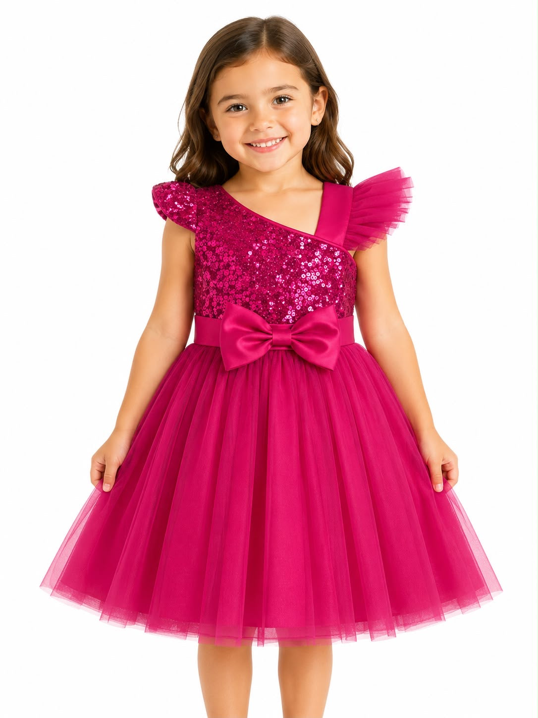 Vestido niña fucsia de lentejuelas