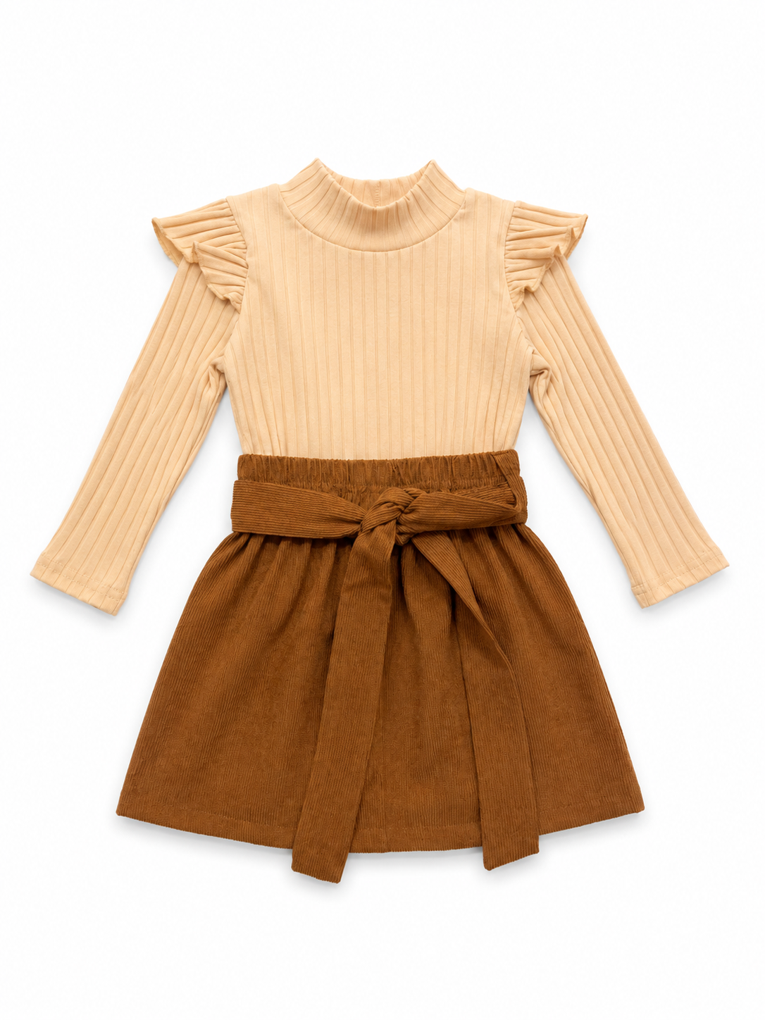 Conjunto niña meses con blusa de manga larga y falda café