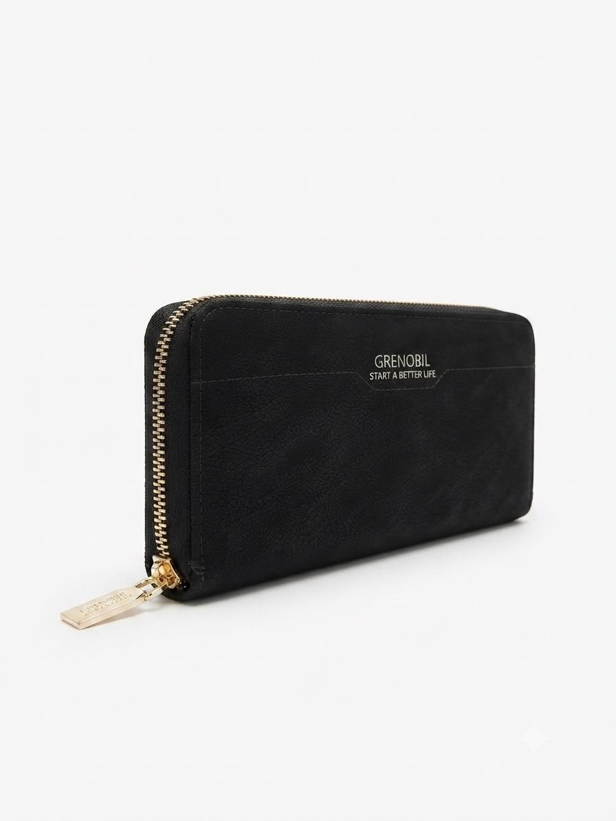 Cartera Dama tipo Wallet negro gamuza