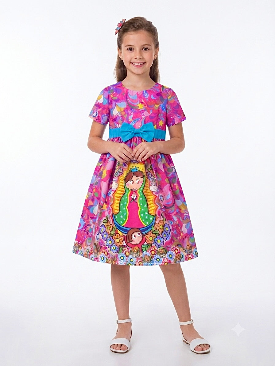 Vestido niña estampado inspirado en la Virgen de Guadalupe – Color, tradición y alegría