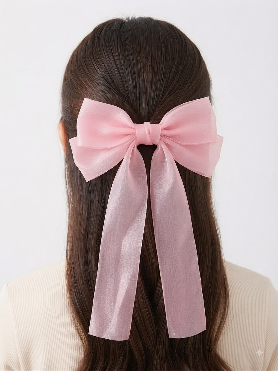 Moño coquette niña rosa pastel translúcido con tirantes largos 🎀🩷