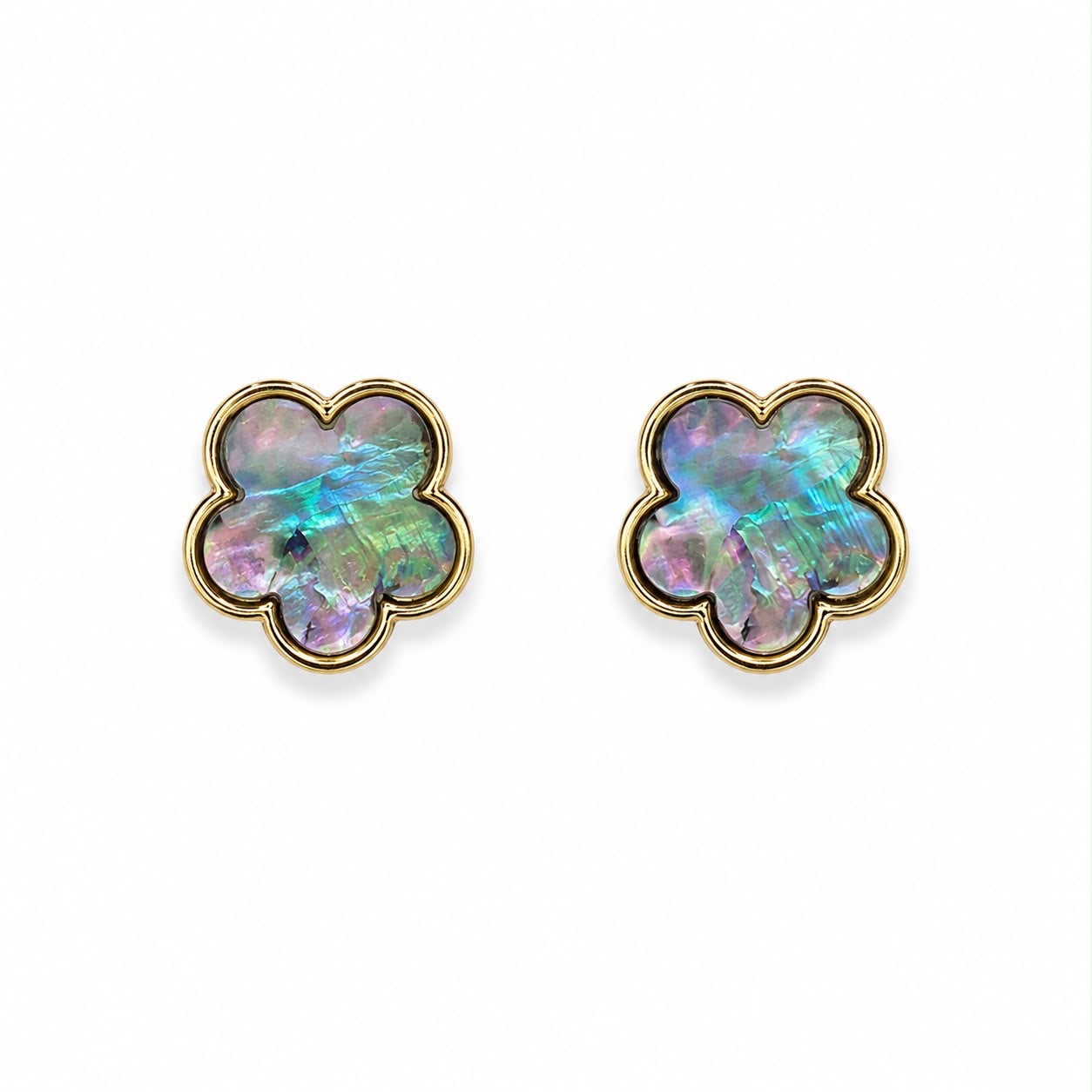 Aretes flor nácar iridiscente con dorado