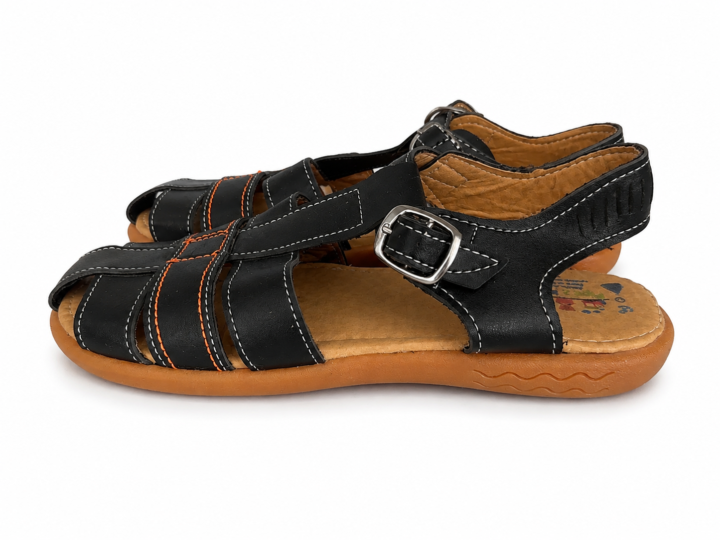 Huaraches niño OFERTA – negros con costuras naranja 🖤🧡