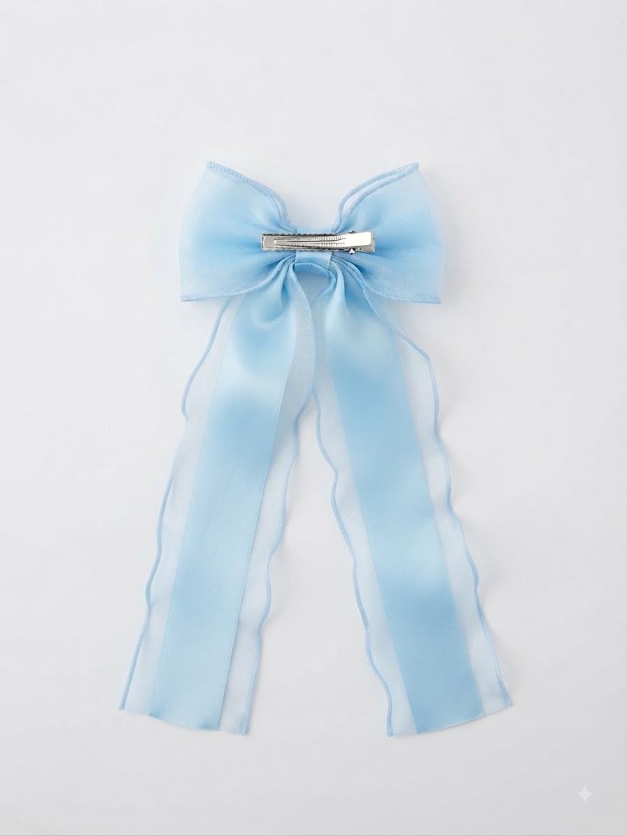 Moño coquette niña azul cielo con doble tirante 🎀🩵