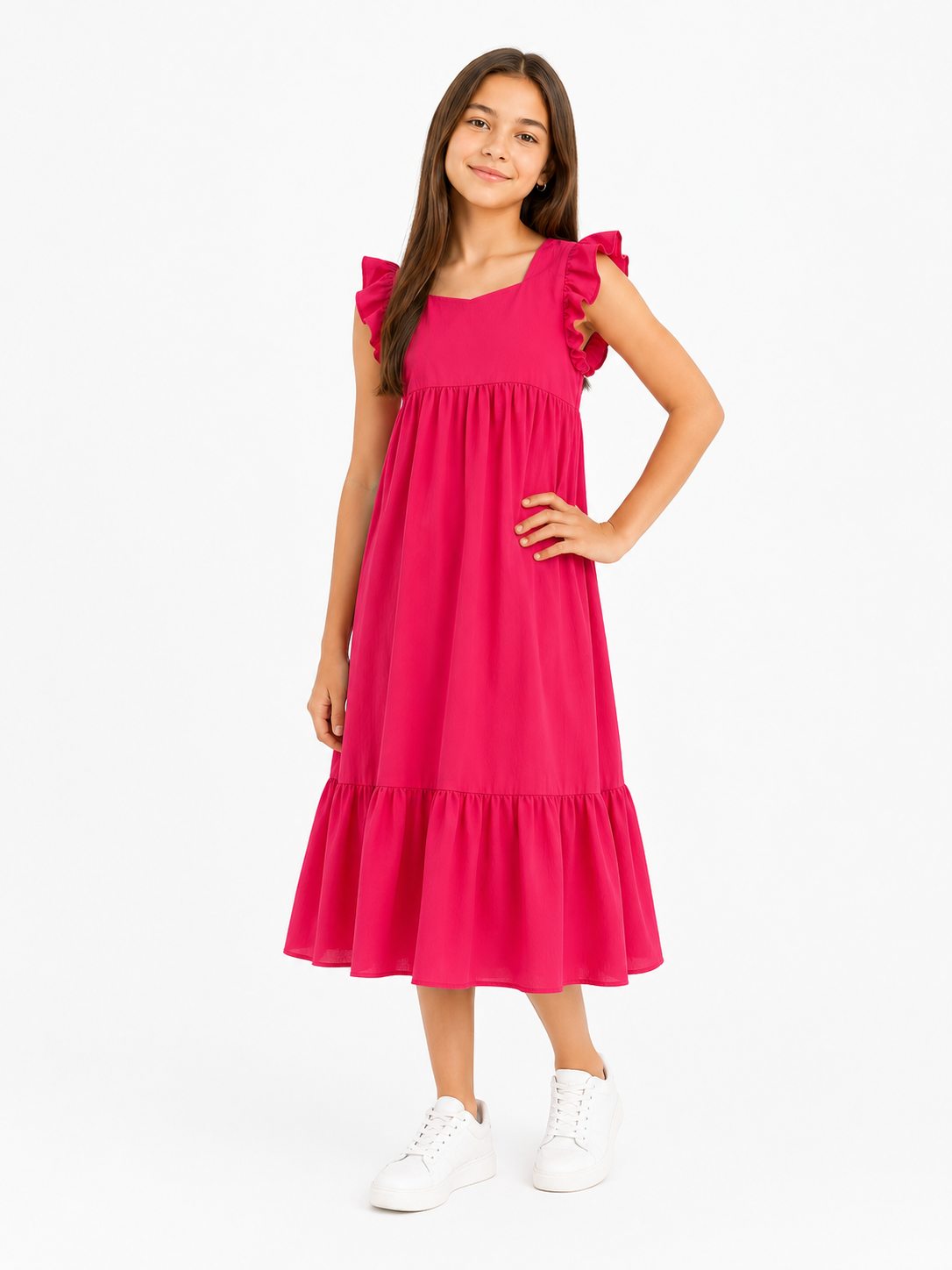 Vestido niña fucsia con Olanes vestido fresco