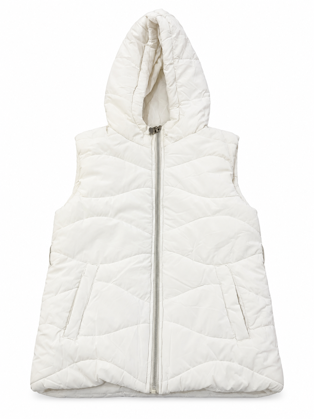 OFERTA | Chaleco niña acolchado con gorro blanco