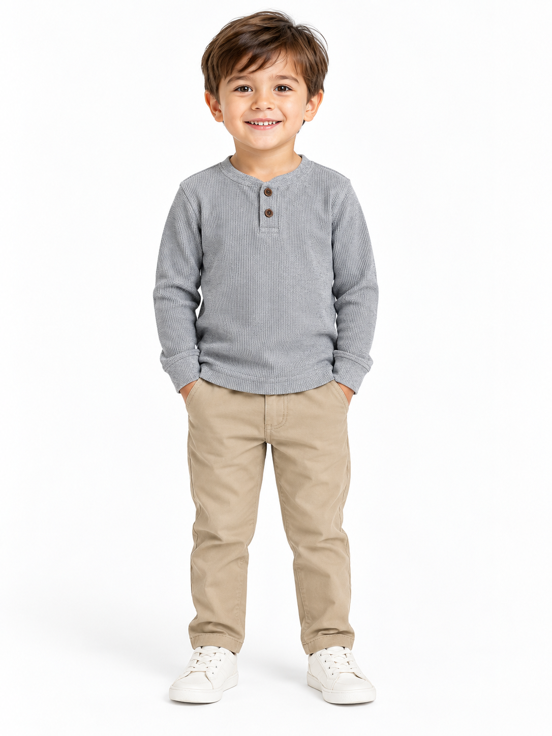 Playera niño gris manga larga con botones