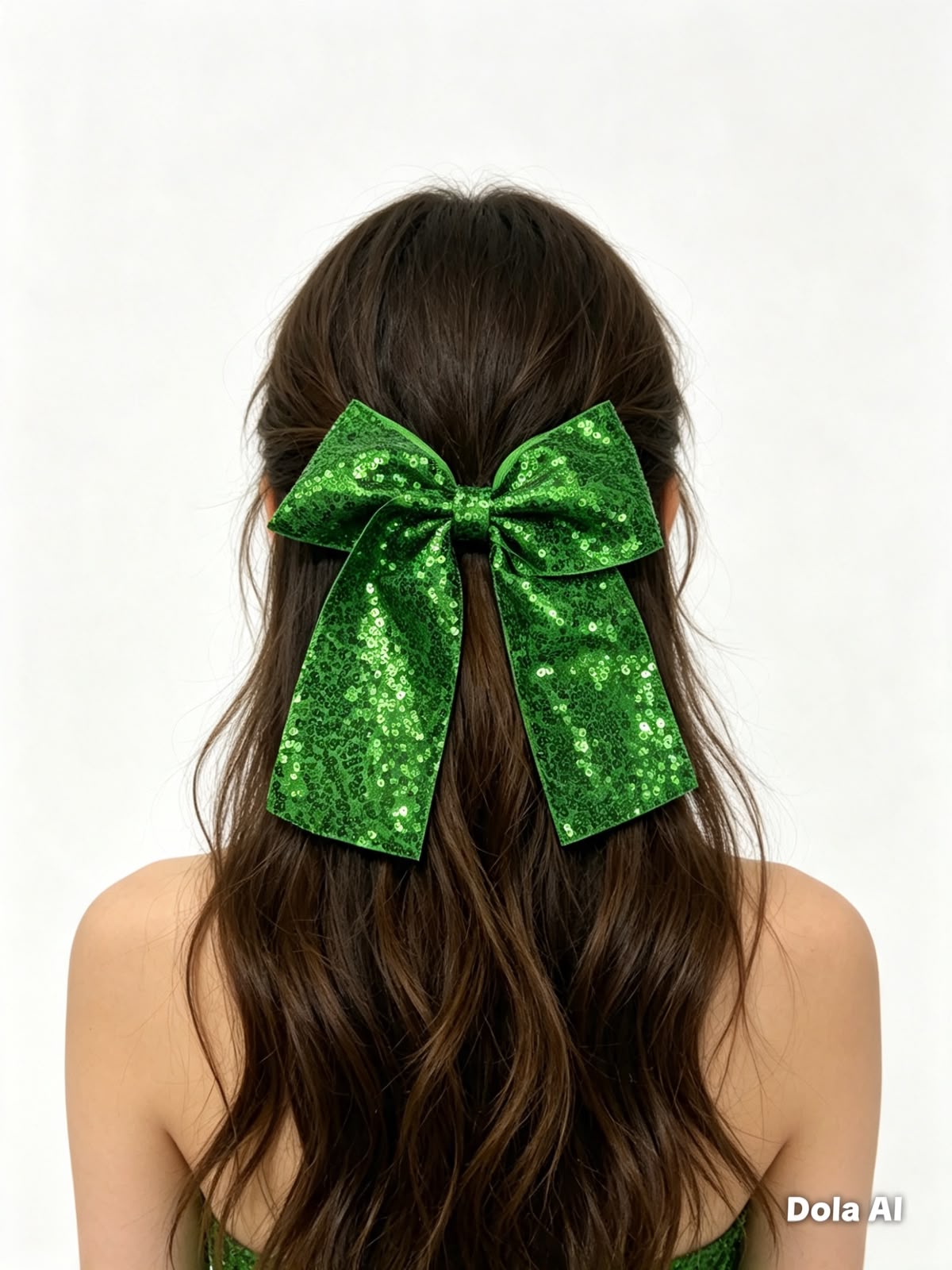 🎀 Moño niña verde con lentejuelas