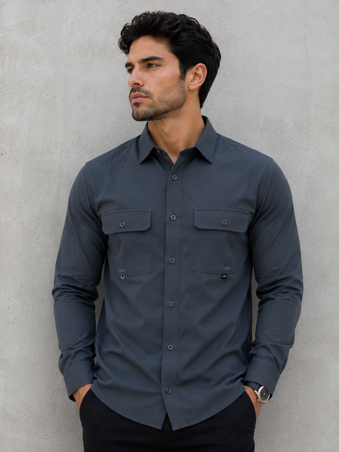 Camisa caballero manga larga con bolsillos